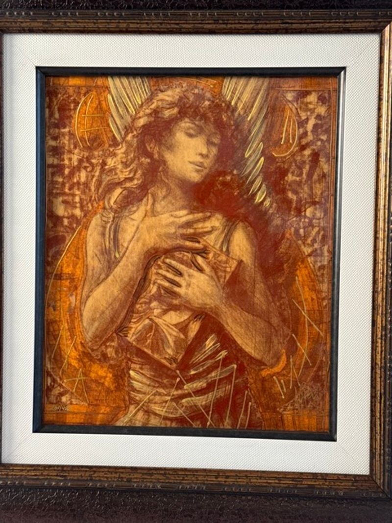 Peter Nixon, Artist signed and numbered sublimation on wood "Song of an Angel": NO RESERVE Item Details Artist: Peter Nixon Title: Song of an Angel Year: 2000s Dimensions: 19 x 21 1/4 inches Edition: #261 of 450 Framed: yes Medium: Sublimatin on Wood Condition: New/Excellent Deta