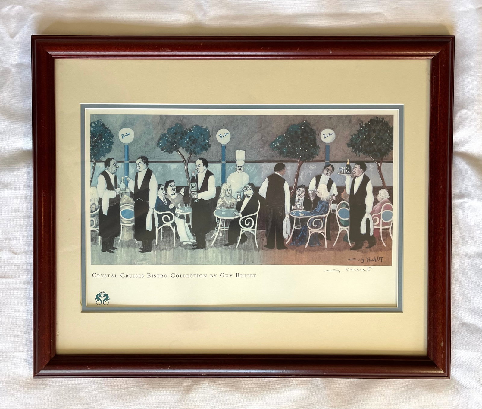 Guy Buffet (French/American 1943-2023) Artist Signed poster "Crystal Cruises Bistro Collection": NO RESERVE Item Details Artist: Guy Buffet Title: unknown Year: unknown Dimensions: (framed) 22 x 18 inches Edition: Lithograph print Framed: yes Medium: Lithograph Print Condition: Good Details: Hand