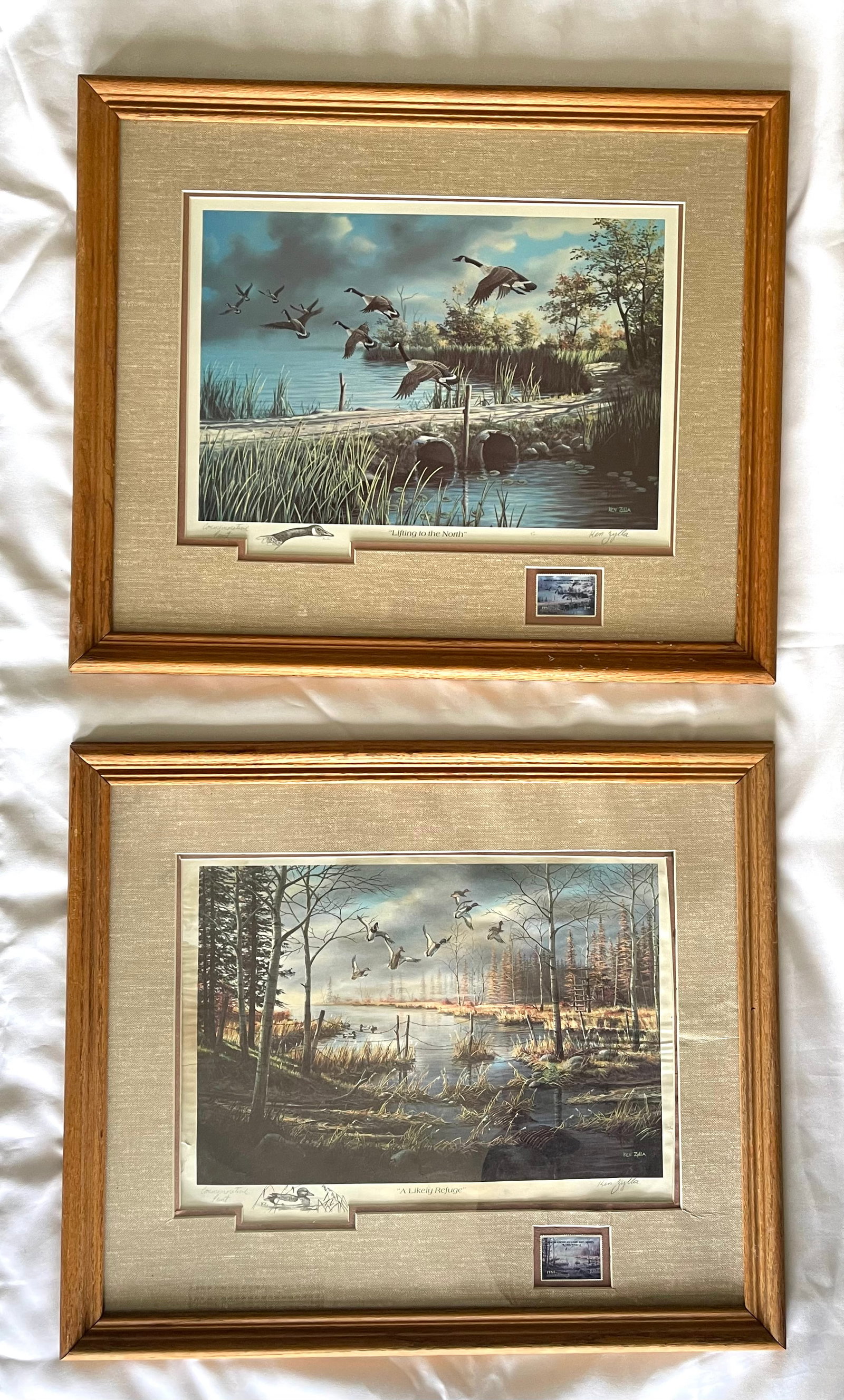 Ken Zylla, LOT of 2, Special edition Prints with stamps.: NO RESERVE Item Details Artist: Ken Zylla Title: Year: unknown Dimensions: Each piece is framed and measures 24.5 x 20.5 inches Medium: reprography Condition: SEE PICTURES. One item is in good shape, 