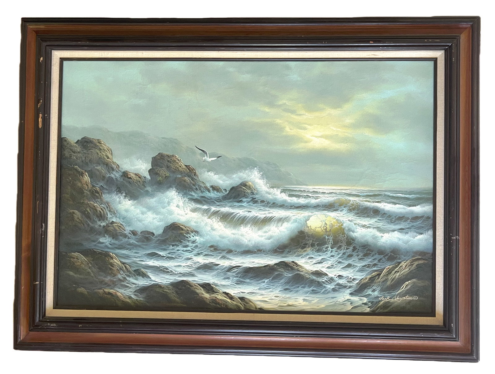 Jack Jayston, ORIGINAL, Oil on Canvas, "White Water": NO RESERVE Item Details Artist:Jack Jayston Title: White Water Year: unknown Dimensions: 40 x 30 inches Edition: ORIGINAL Framed: yes Medium: Oil on Canvas Condition: Excellent Details: Hand painted a