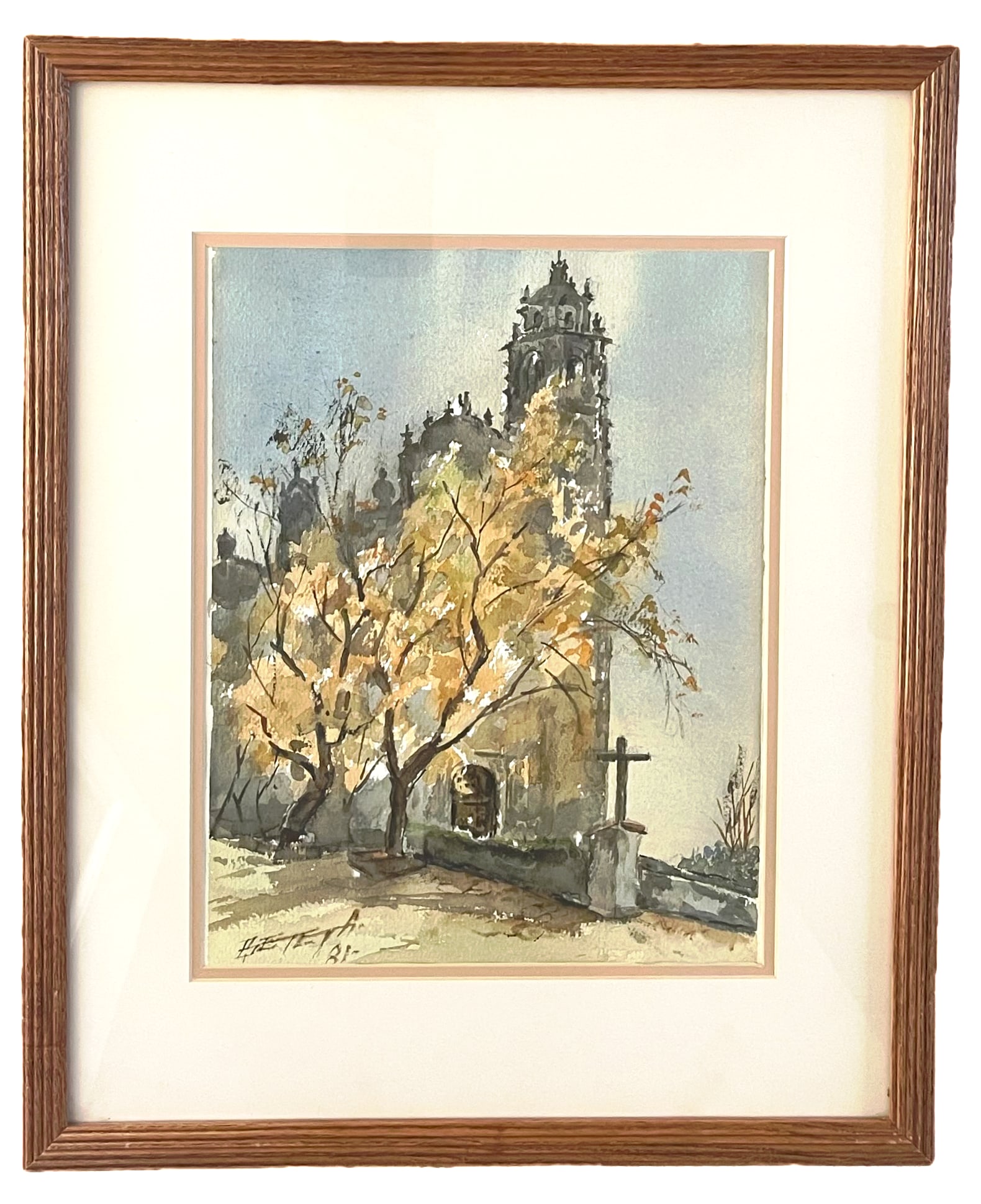 Ignacio Beteta, Watercolor on Paper, Signed: NO RESERVE Item Details Artist: Ignacio Beteta Title: Landscape with Church Year: unknown Dimensions: (framed) 13.5 x 10 inches Framed: yes Medium: watercolor on paper Condition: Good Details: Hand si