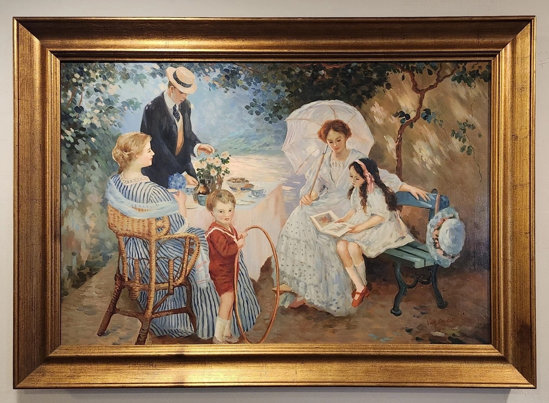 E. Philipps Fox oil on canvas "La Tonnelle" 20th -C impressionist reproduction (1 of 8)
