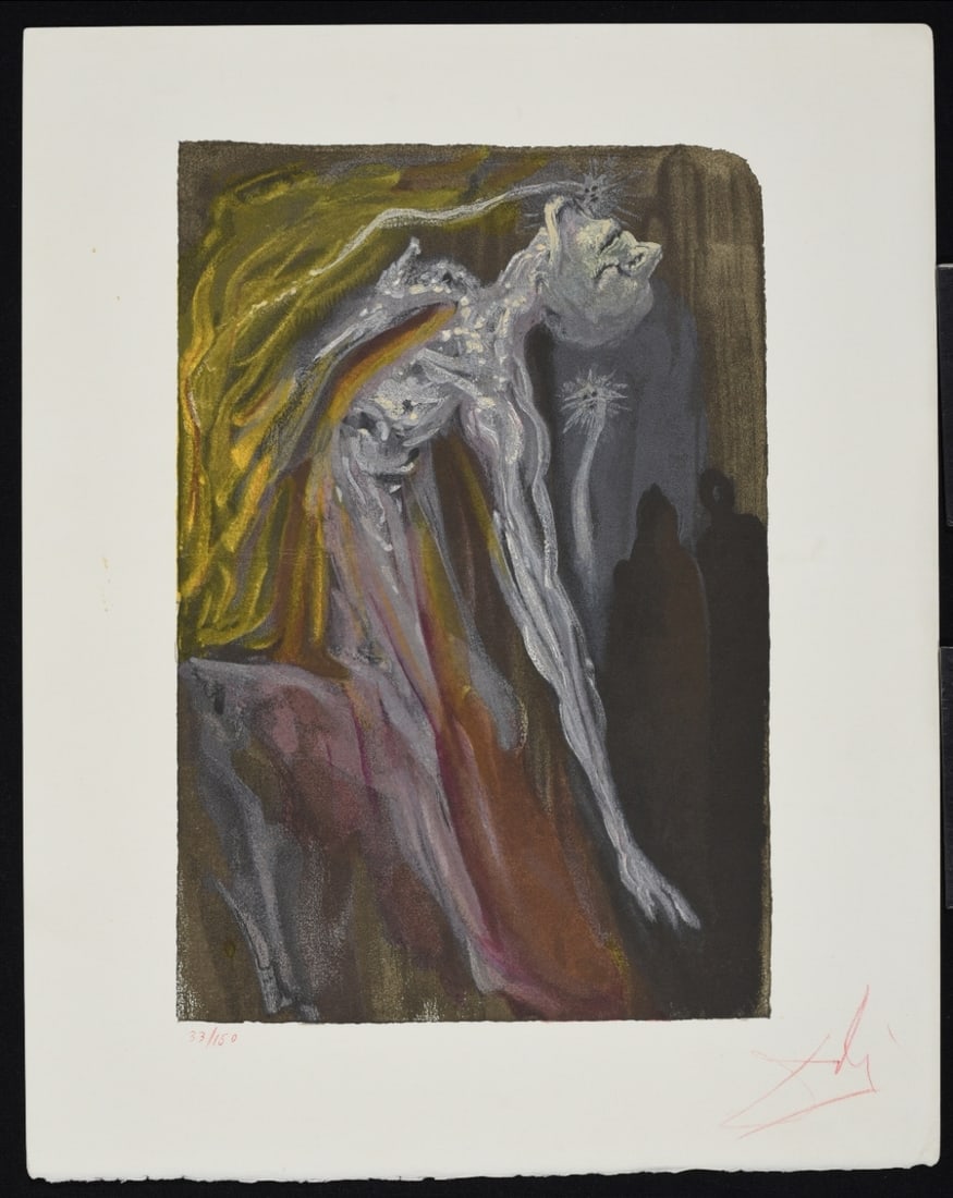Salvador Dali (1904-1989) Original Woodcut Hell Canto 9 Divine Comedy 1960: NO RESERVE Item Details Artist: Salvador Dali Title: Hell Canto 9 Divine Comedy Year: 1960 Dimensions: 13 x 10 in. Edition: 33/150 Framed: no Medium: Woodcut Condition: Very good to Excellent Ship
