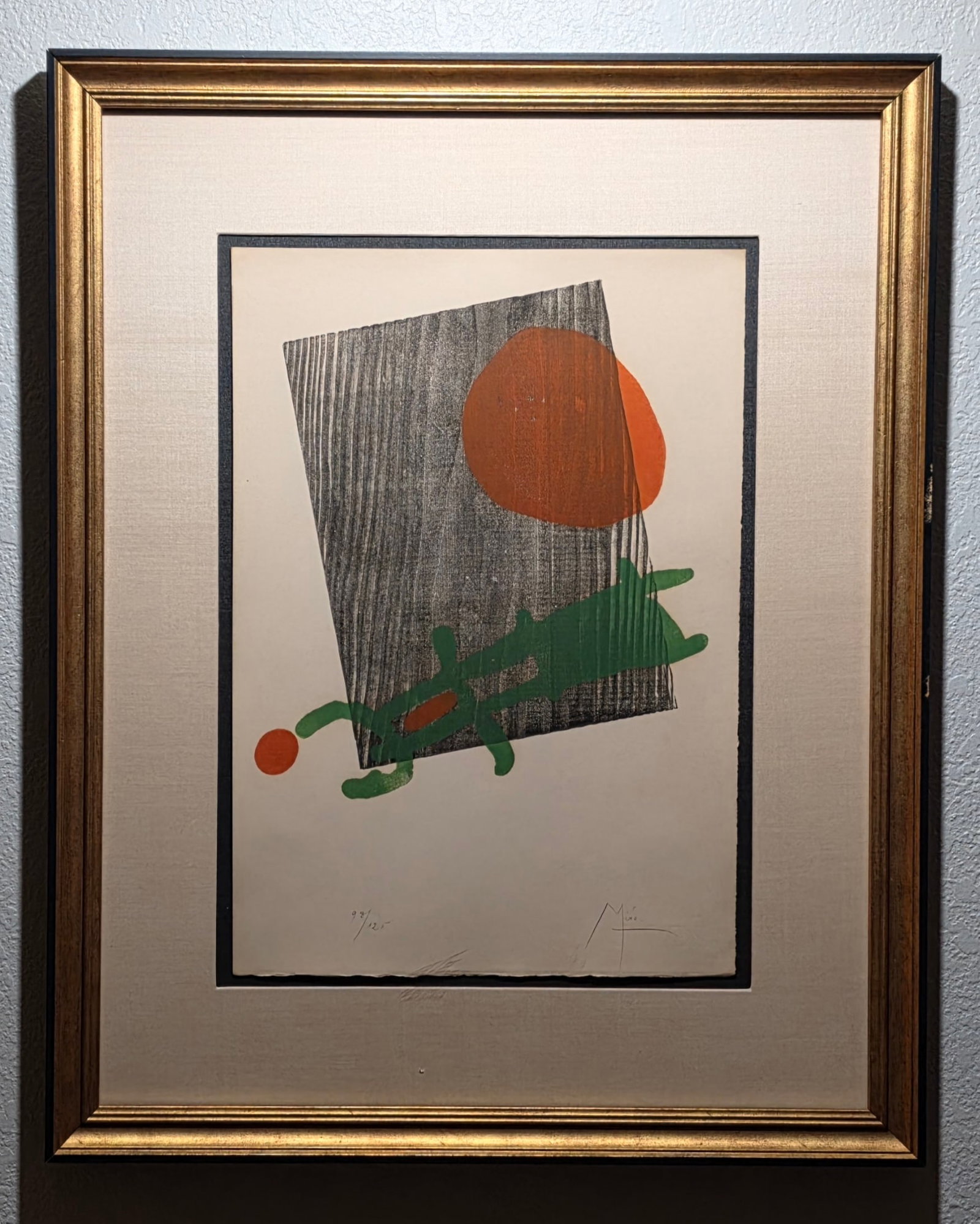 Joan Miro (1893-1983) Original Woodcut A Toute Eprevue 1958: NO RESERVE Item Details Artist: Joan Miro Title: A Toute Eprevue Year: 1958 Dimensions: 20.5" x 14.5. sheet Edition: 98/125 Framed: yes Medium: Woodcut Condition: Very good to Excellent Shipping: