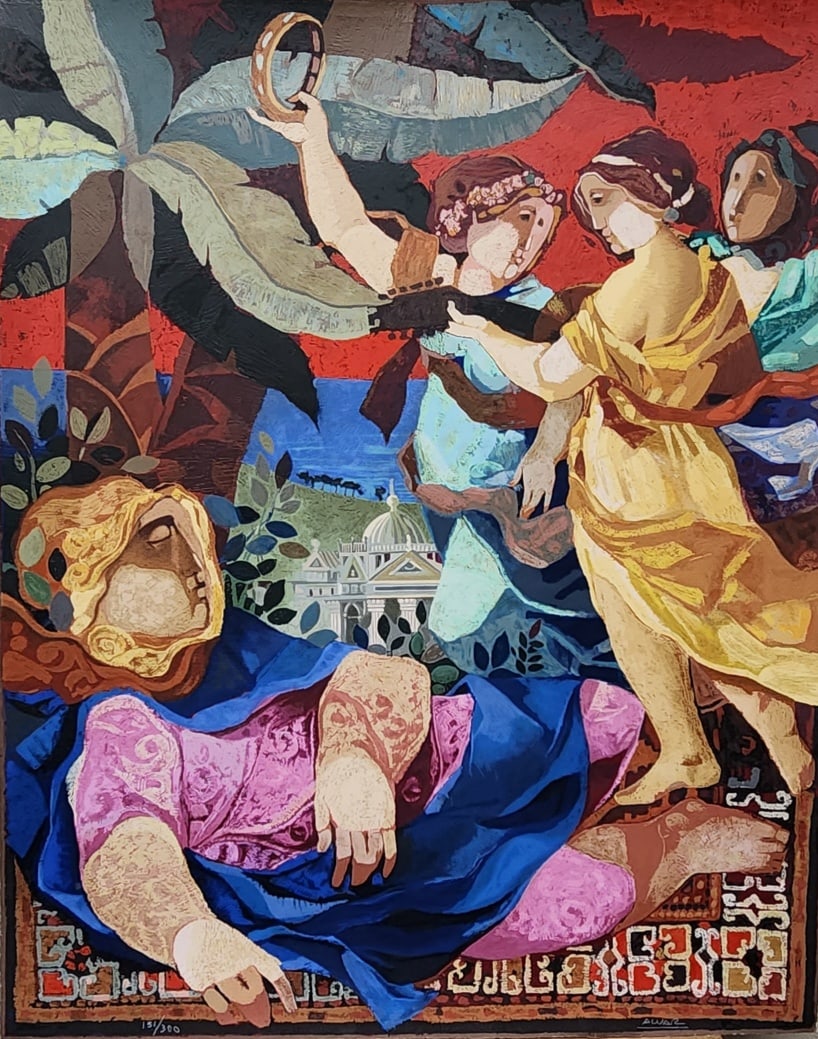 Alvar Sunol, (b.1935) - Allegories of Insomnia, 1989: NO RESERVE Item Details Artist: Alvar Sunol Title: Allegories of Insomnia Year: 1989 Dimensions: 40.75 x 31 in. Edition: 300 Framed: no Medium: Serigraph Condition: Very Good to Excellent Shipping