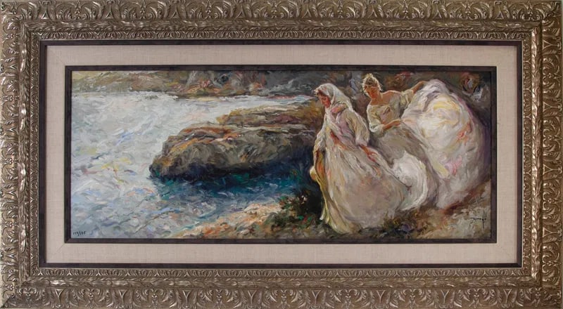Jose Royo, Bajondo Hacia El Mar, Serigraph on Clayboard Panel, 2000: NO RESERVE Item Details Artist: Jose Royo Title: Bajondo Hacia El Mar Year: 2000 Dimensions: 32.5 x 59 in. Edition: 175 Framed: yes Medium: Serigraph on clayboard panel Condition: Very Good to Excelle