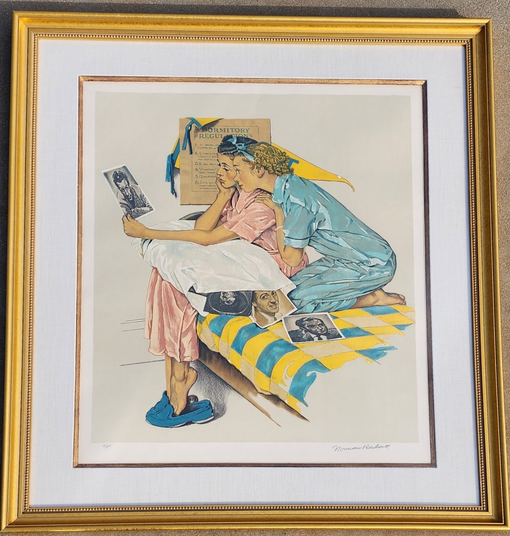 Norman Rockwell (1894-1978) Original Lithograph Dreamboats 1976: NO RESERVE Item Details Artist: Norman Rockwell Title: Dreamboats Year: 1976 Dimensions: 34.5 x 30 in. Edition: AP (Artist Proof) Framed: yes Medium: Lithograph Condition: Very good with only the slig