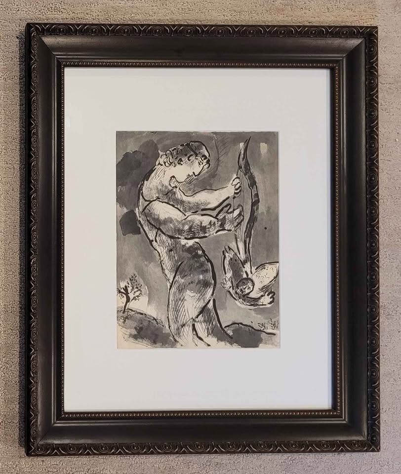Marc Chagall vintage art heliogravure COA 1960 Bible Drawings: NO RESERVE Item Details Artist: Marc Chagall Title: Nimrod Year:1960 Dimensions: Frame 24 x 20 inches and Mat Opening 13 x 10 inches. Edition: Not Numbered Framed: Yes Medium: Heliogravure Condition: 
