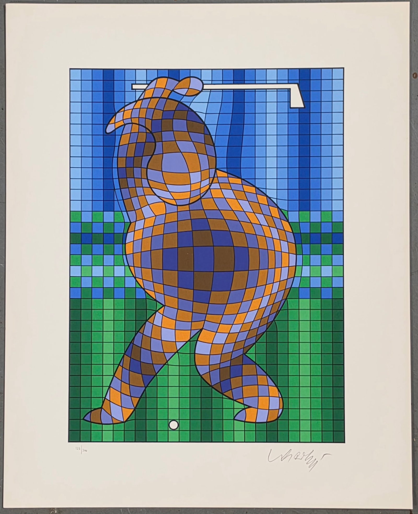 Victor Vasarely, (1906-1997) Original Serigraph - Golfer: NO RESERVE Item Details Artist: Victor Vasarely, (1906-1997) Title: Golfer Year: 1987 Dimensions: 18 x 14.5 in. Edition: 123/300 Framed: No Medium: Serigraph Condition: Very good to Excellent Ship