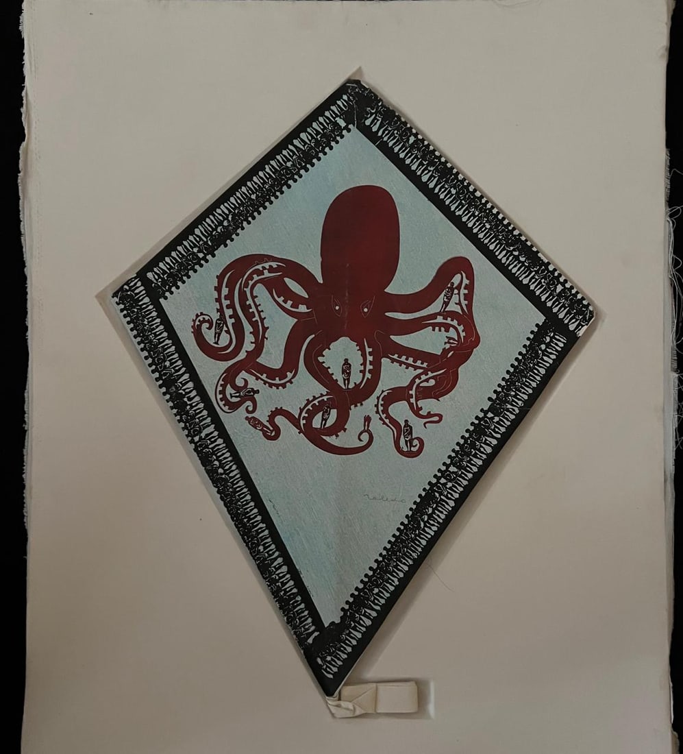 Francisco Toledo, "Kite" ORIGINAL stencil on handmade paper, "Octopus": NO RESERVE Item Details Artist: Francisco Toledo Title: Octopus Year: unknown Dimensions: 28 x 22 inches Framed: no Medium: stencil on handmade paper Condition: Good Details: Double hand signed by the