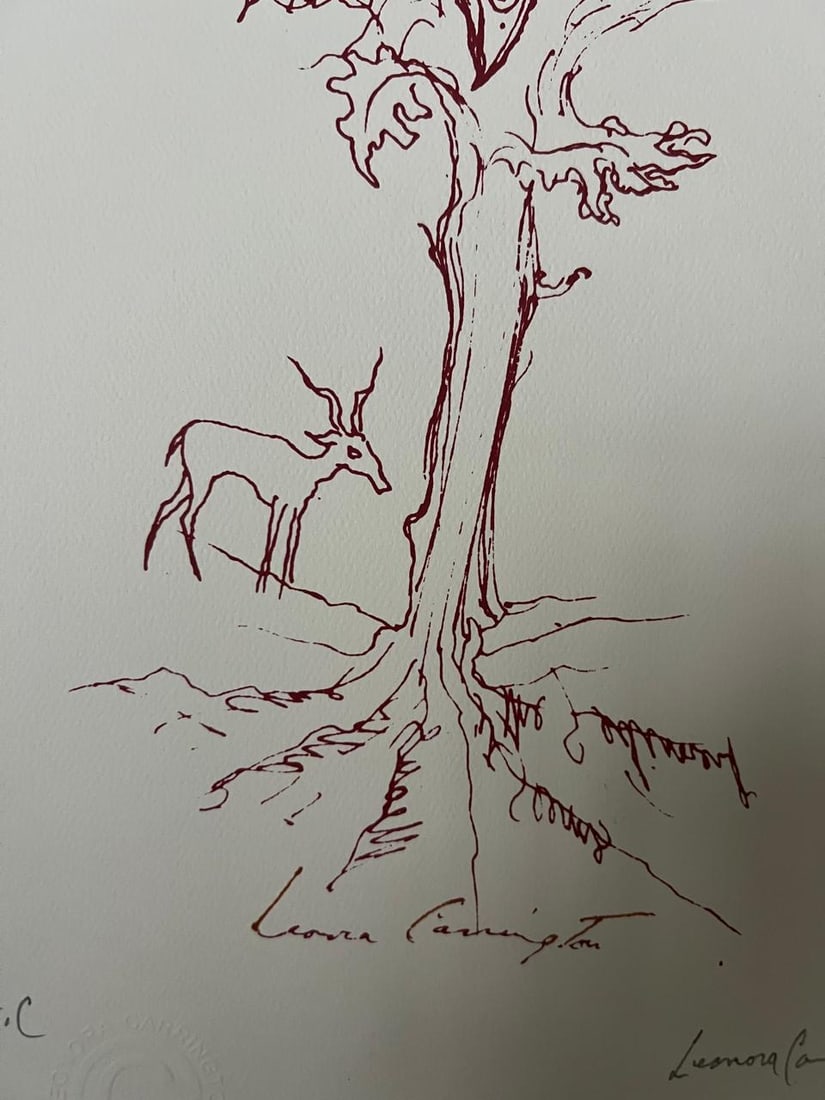 Leonora Carrington, (1917-2011) Artist signed Lithograph HC "The Magic Three": Item Details Handsigned Artist:Leonora Carrington Title: "The Magic Three" Year: unknown Dimensions: (unframed) 17 x 11 inches Framed: no Medium: lithograph on paper This item will ship In House for $