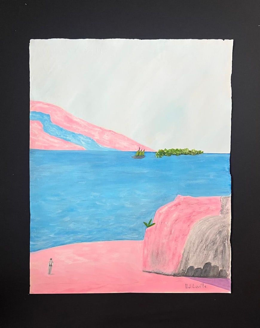 Joy Laville (1923-2018 British), signed ORIGINAL Mixed Media on Paper "Beach Landscape": NO RESERVE Item Details Artist: Joy Laville Title: Beach Landscape Year: unknown Dimensions: 250x 20 inches Framed: no Medium: Mixed Media on paper Condition: Good Details: Hand signed by the artist.