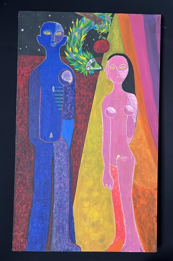 Pedro Coronel (1922-1985 Mexican), ORIGINAL Oil on Canvas "Quetzalcoatl, Adan y Eva", 1976" (1 of 4)