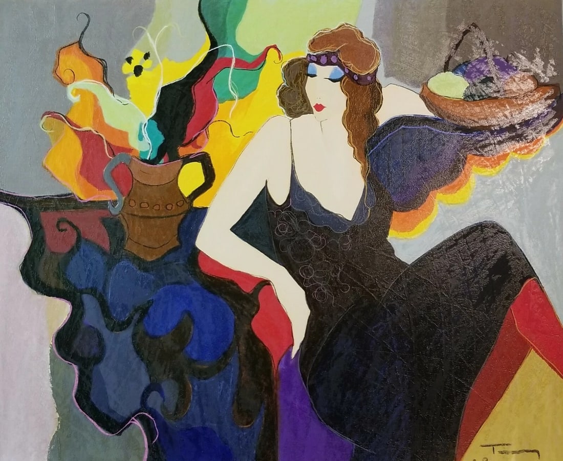 Itzchak Tarkay (1935-2012) - Original Serigraph - Mademoiselle: Item Details Artist: Itzchak Tarkay (1935-2012) Title: Mademoiselle Year: 1990's Dimensions: 28 x 21 in. Edition: AP (Artist Proof) Framed: no Medium: Serigraph on paper Condition: Very good to Excell