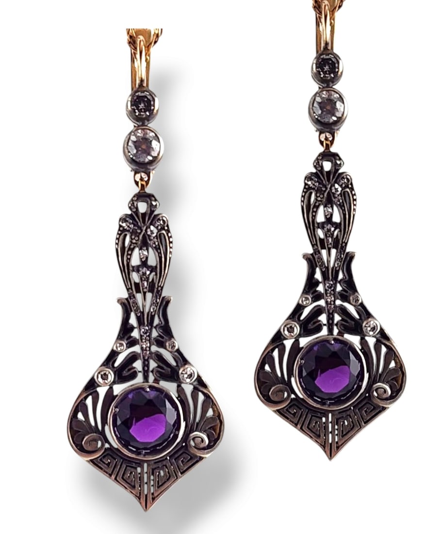 Imperial Russian Antique 56k Gold Women's Earrings: Imperial Russian Antique 56k Gold Women's Earrings The pieces marked 56k Gold (14K ) Marks and Workmaster initials YR for Rosen Yakov Mikhaelovich. Owner of jewelry shop 1898-1917 Size;5.1cm Weight: 1