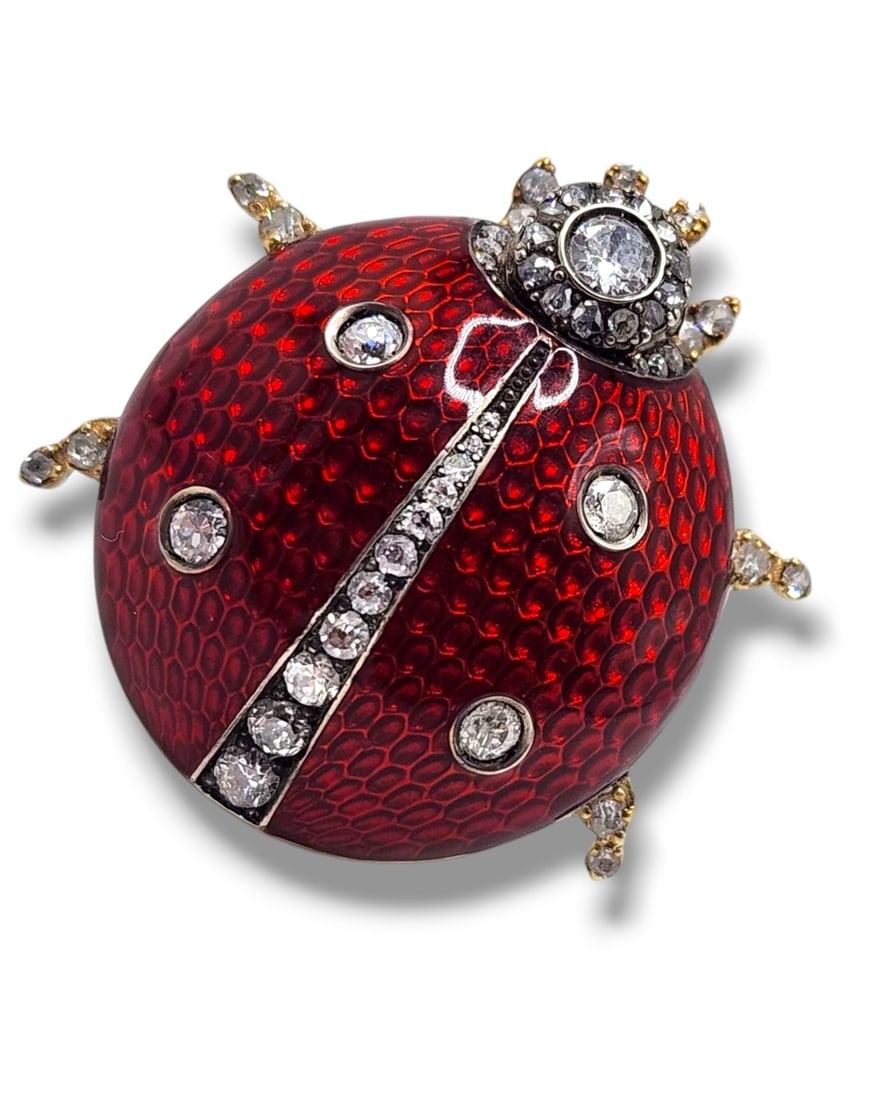 Imperial Russian 56 Gold, Diamond and Enamel Brooch Ladybird 2.15 Carats (1 of 5)