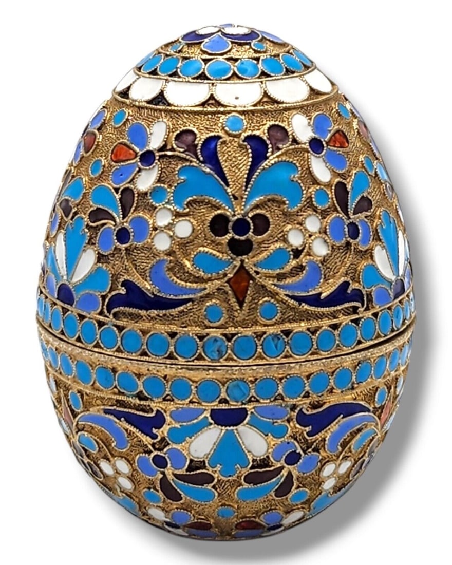 Russian 84 Silver & Enamel Egg Antique circa 1890 Latelier Luxury Salon: Russian 84 Silver & Enamel Egg Antique circa 1890