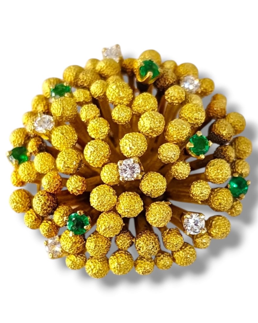 18K Gold Emeralds & Diamonds Brooch (1 of 2)