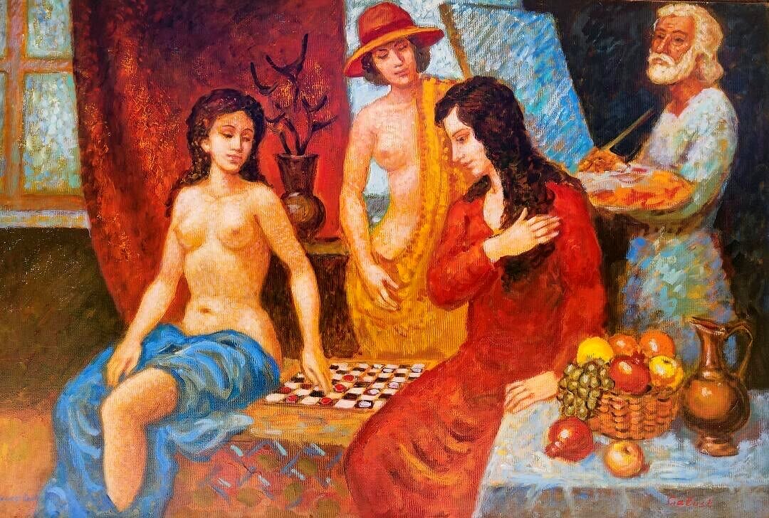 Galust DARBINYAN Original Oil Painting Playing Checkers (1 of 3)