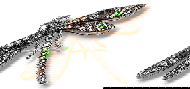 Imperial  Russian 56k Gold & Diamond Dragonfly  Art Nouveau Brooch 2.70 Carats: Imperial Russian 56k Gold & Diamond Dragonfly Art Nouveau Brooch 2.70 Carats Material: Gold 56 assay value approximately 14k Gold Region:Imperial Russia Marked: Yes, signed 56 and work maser initials