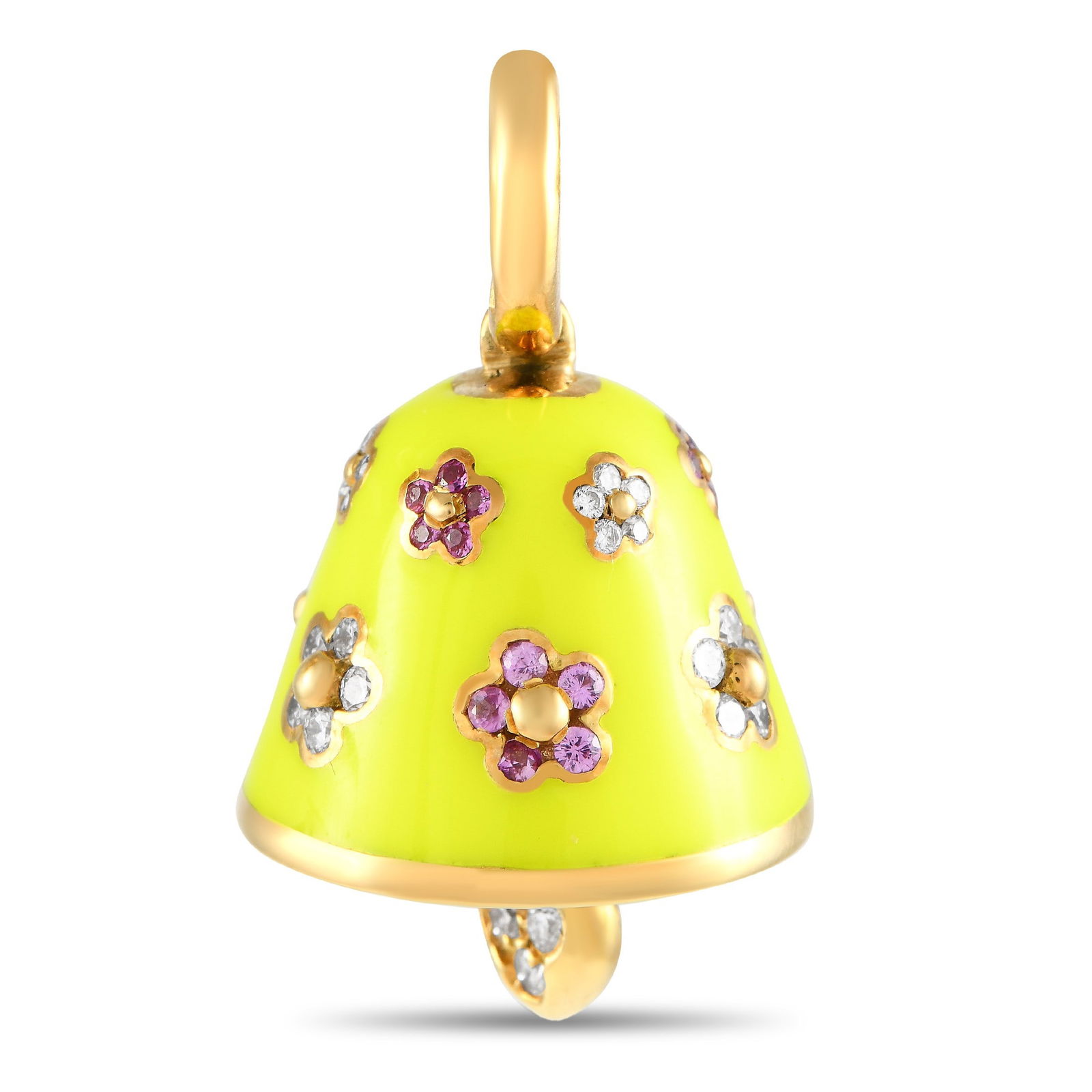Aaron Basha 18K Yellow Gold 0.36ct Diamond, Sapphire, and Yellow Enamel Bell Charm AB26-111324 (1 of 4)