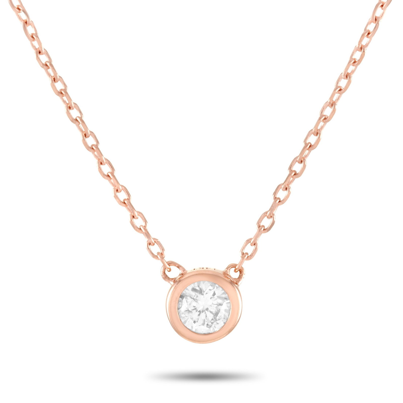 Exclusive 14K Rose Gold 0.10 ct Diamond Pendant Necklace ANK-15783R: This Exclusive necklace is made of 14K rose gold and embellished with a 0.10 ct diamond stone. The necklace weighs 1.3 and boasts a 15 chain and a pendant that measures 0.19 in length and 0.19 in widt