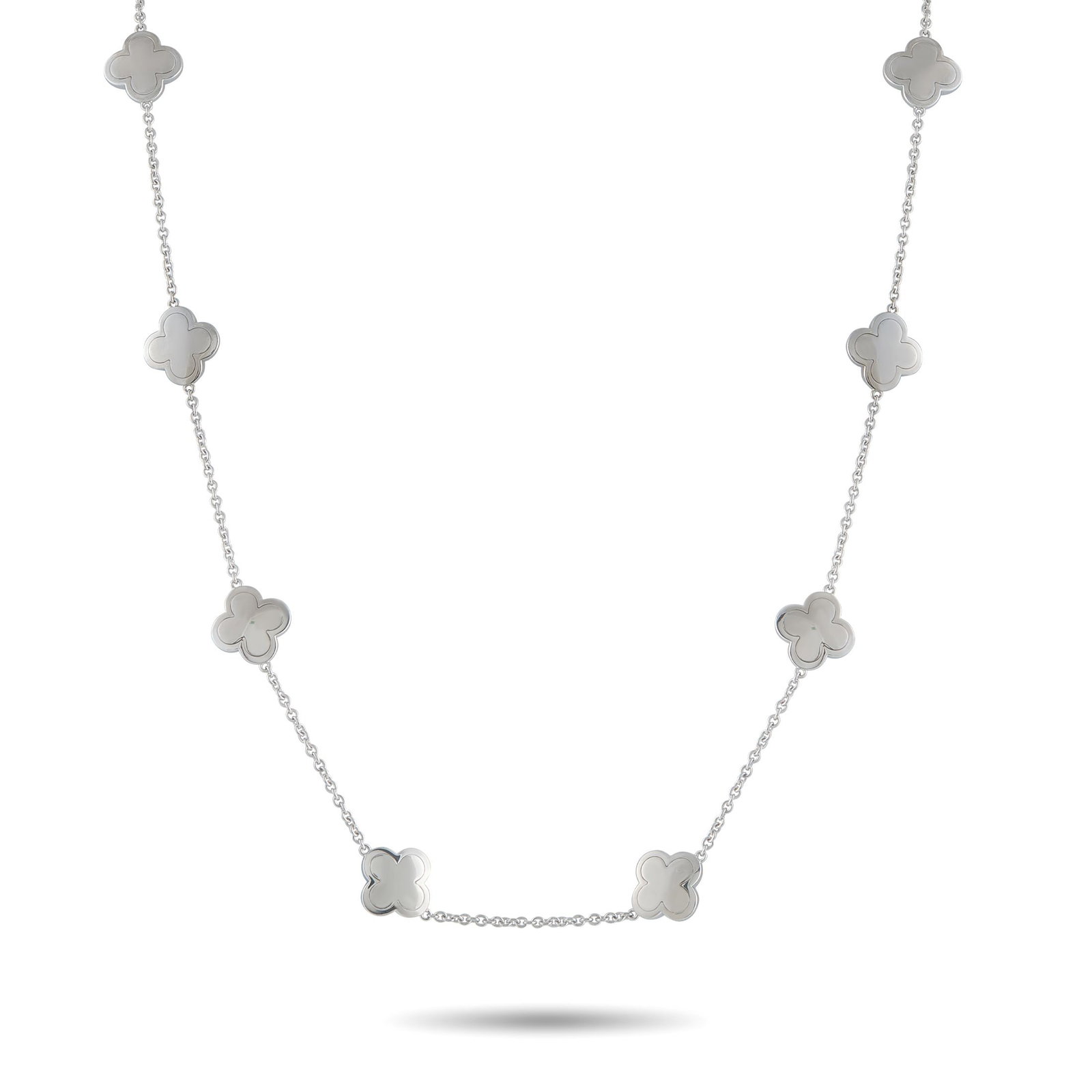 Van Cleef & Arpels Van Cleef & Arpels Pure Alhambra 18K White Gold 14-Motif Necklace: This Van Cleef & Arpels Pure Alhambra necklace is a luxury piece that is instantly recognizable. Crafted entirely from shimmering 18K White Gold, the understated design is elevated by 14 of the luxury