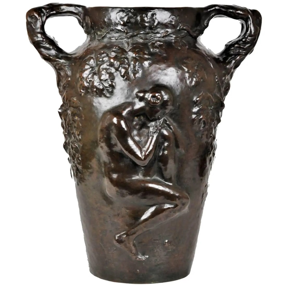 Charles Vital-Cornu, French Art Nouveau Bronze Sculptural Floral Vase, 1900s: Charles Vital-Cornu (French, 1851 - 1927), Jouffroy’s and Pils’ pupil, he acquired a skillfulness mastery in carving marbles and producing bronzes. He used several patinas in his production. Indee