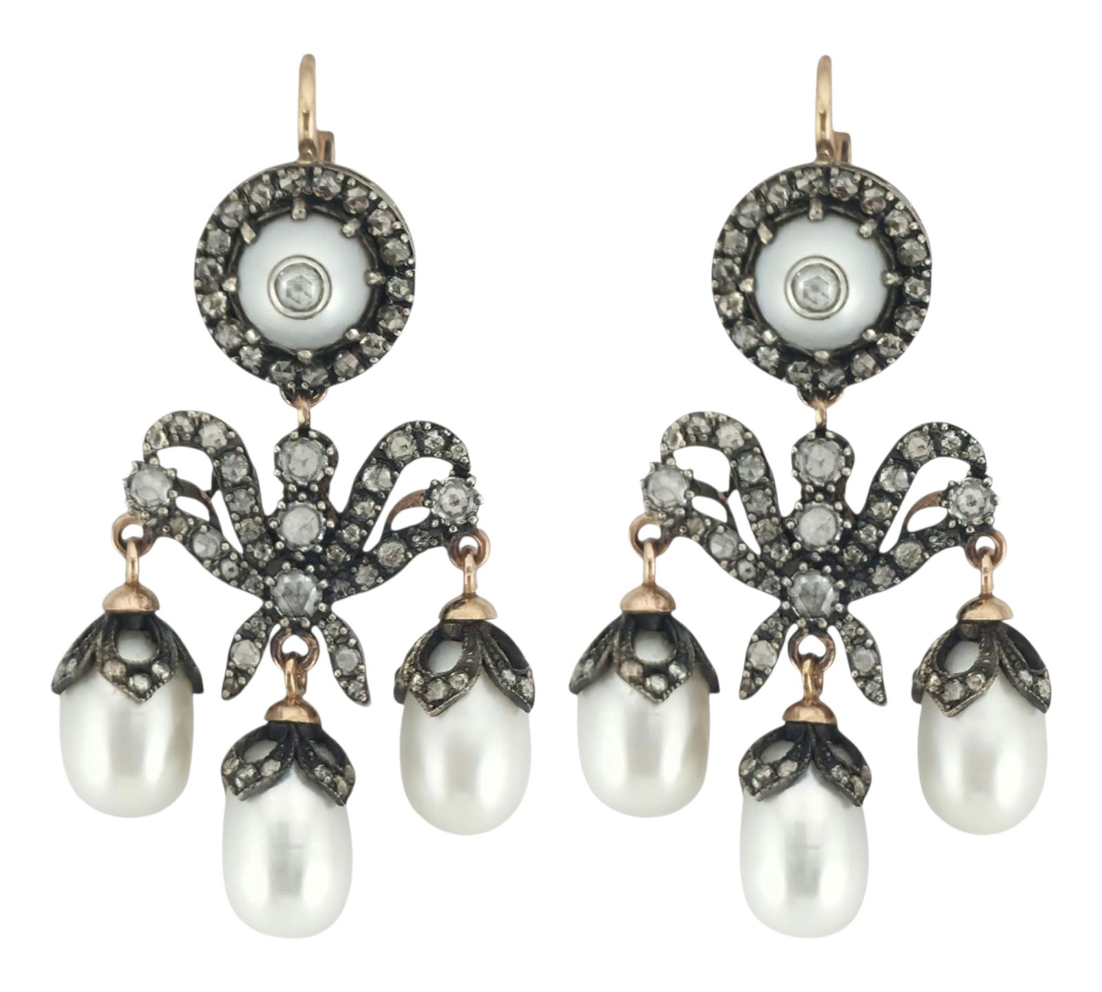 K. Faberge Pair of natural pearl and diamond earrings, late 19th century (1 of 6)