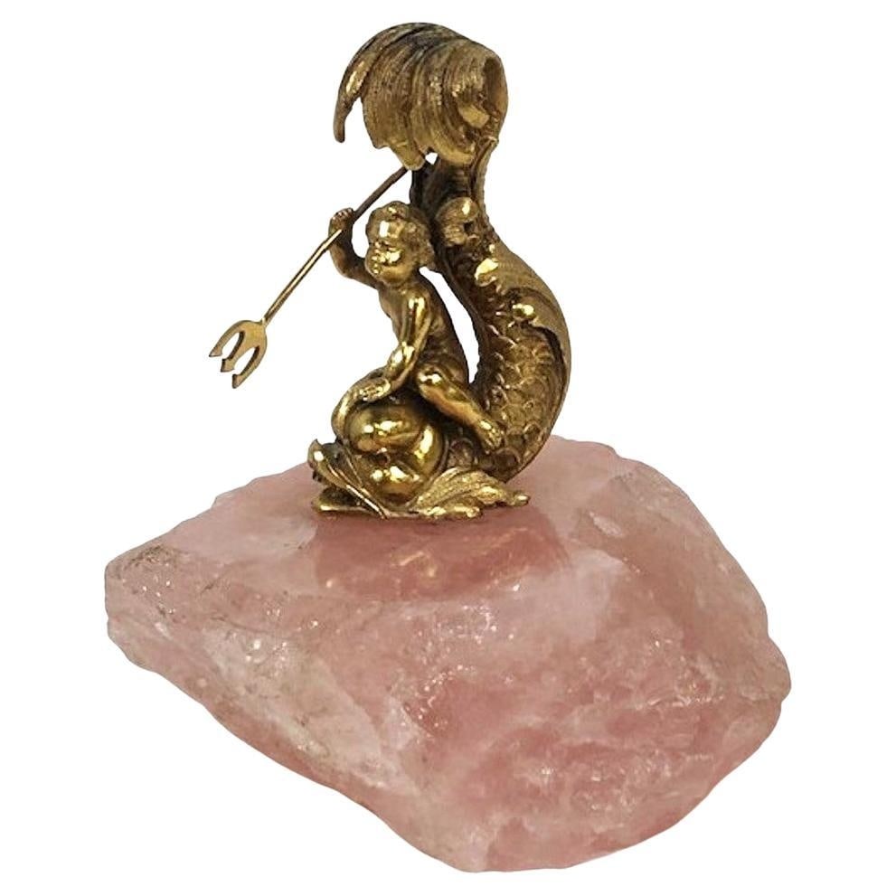 French Belle Époque, Gilt Silver & Rose Quartz Sculptural Paperweight, ca. 1880: French French Belle ÉpoqueSculptural PaperweightGilt Silver and Rose Quartz ca. 1880sDimensions Height : 3-5/8 inches Width : 3-3/4 inches Depth : 2-3/4 inchesABOUTThis delightful and whimsical Fre