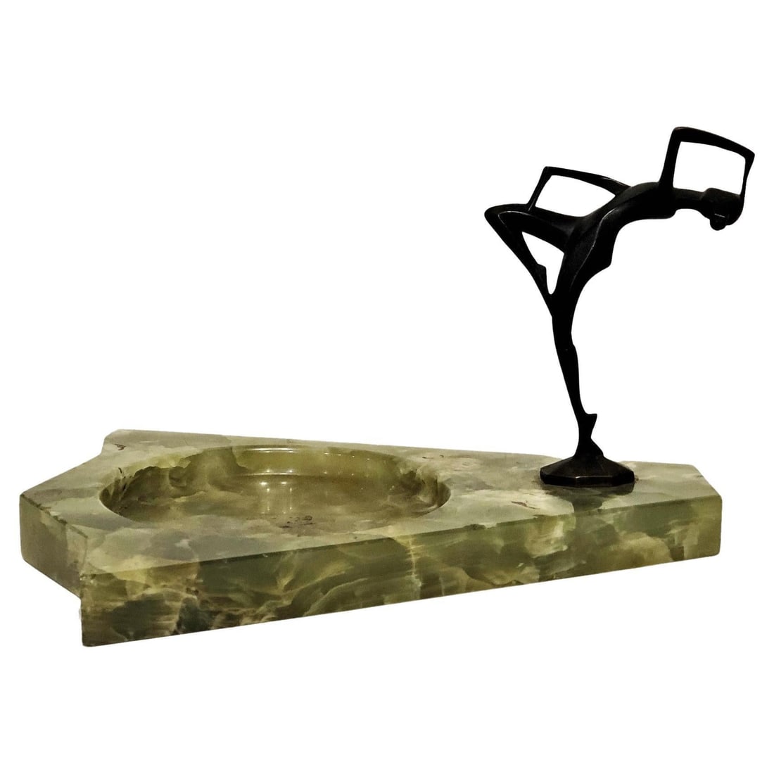 Austrian Art Deco Bronze and Green Agate Vide-Poche, ca. 1920s (1 of 9)