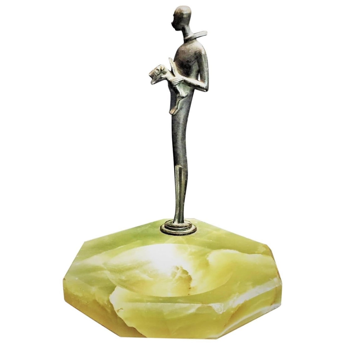 Art Deco Bronze and Green Agate Sculptural Vide Poche, ca. 1920s (1 of 7)