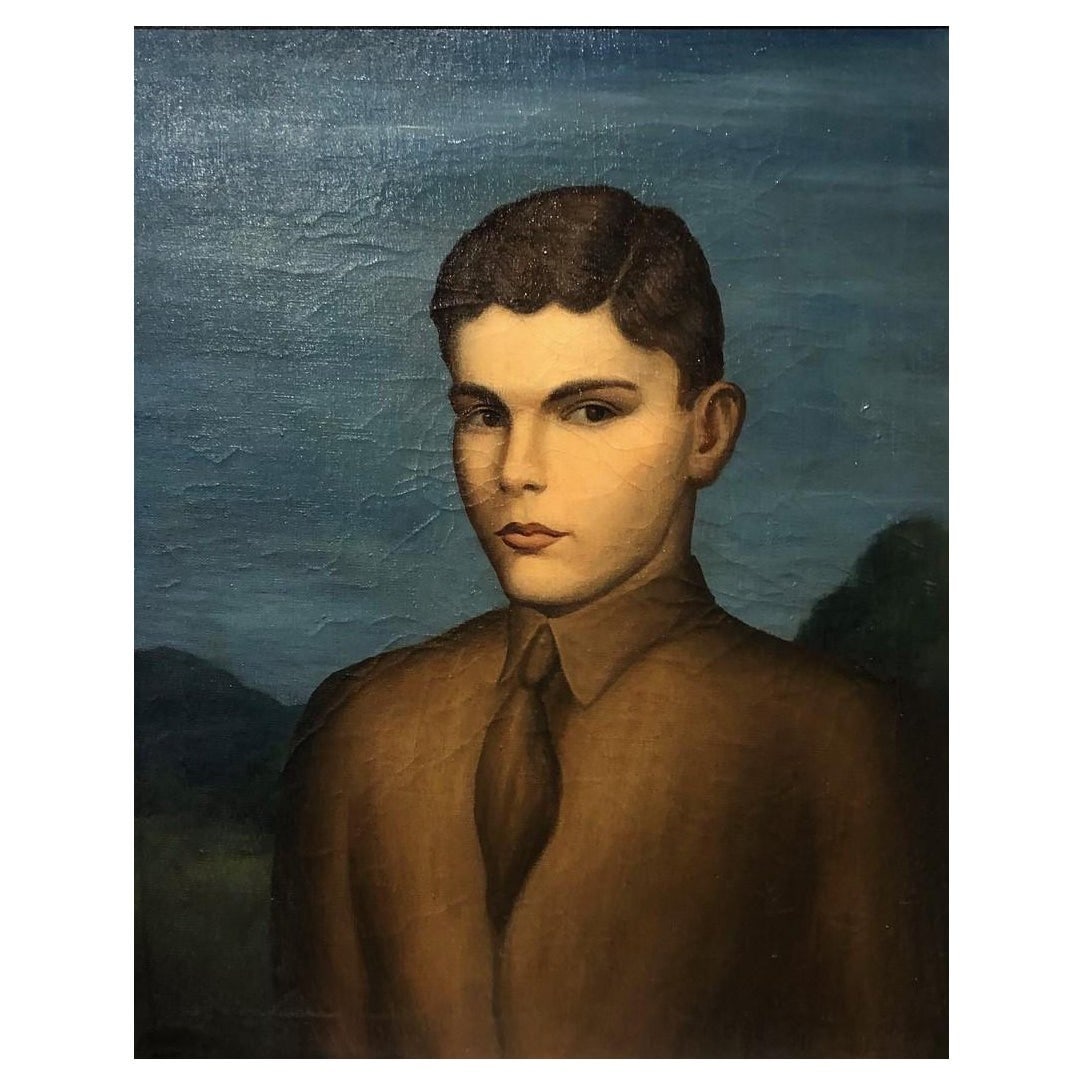 Paul Meltsner, Portrait of a Youth, American Modernist Realism O/C, c. 1940 (1 of 10)
