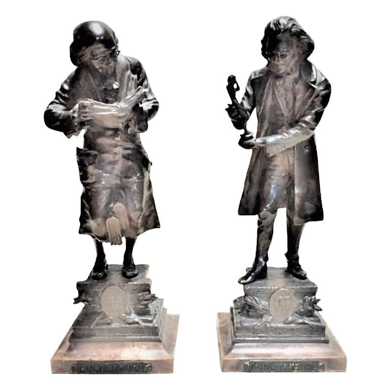 Carl Kauba, Bookworm & Art Connoisseur, a Pair of Bronze Sculptures, circa 1910 (1 of 12)