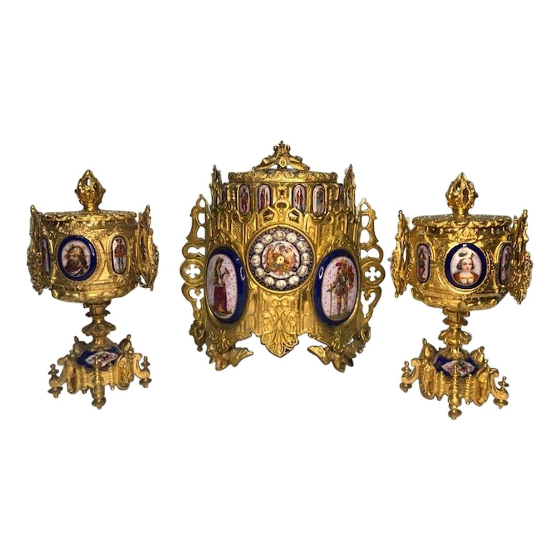 Sèvres Cobalt Blue Porcelain & Ormolu-Mounted Bronze Garniture, Ca. 1850's (1 of 20)