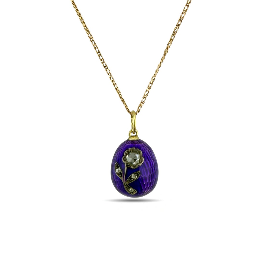 Imperial Russian Fabergé 14K Yellow Gold Purple Enamel and 0.50ct Diamond Egg Pendant (1 of 5)