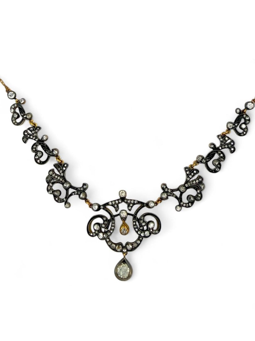 Imperial Russian Antique 56K Gold ( 14k) and 3.01Ct Diamond Necklace: Imperial Russian Antique 56K Gold ( 14k) and 3.01Ct Diamond Necklace Diamonds: Large Round Diamond 1.01 Carats Other Diamonds total 2.0 Carats Total carat weight 3.01 Marked with Imperial Russian 56k