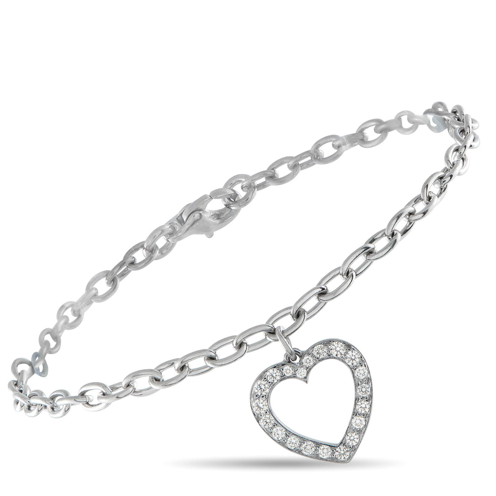 TIFFANY & CO. Tiffany & Co. Platinum Diamond Heart Charm Bracelet: TIFFANY & CO.Tiffany & Co. Platinum Diamond Heart Charm BraceletThis Tiffany & Co. Bracelet is an ideal gift for anyone who has captured your heart. Set in Platinum, this luxury charm bracelet is ador