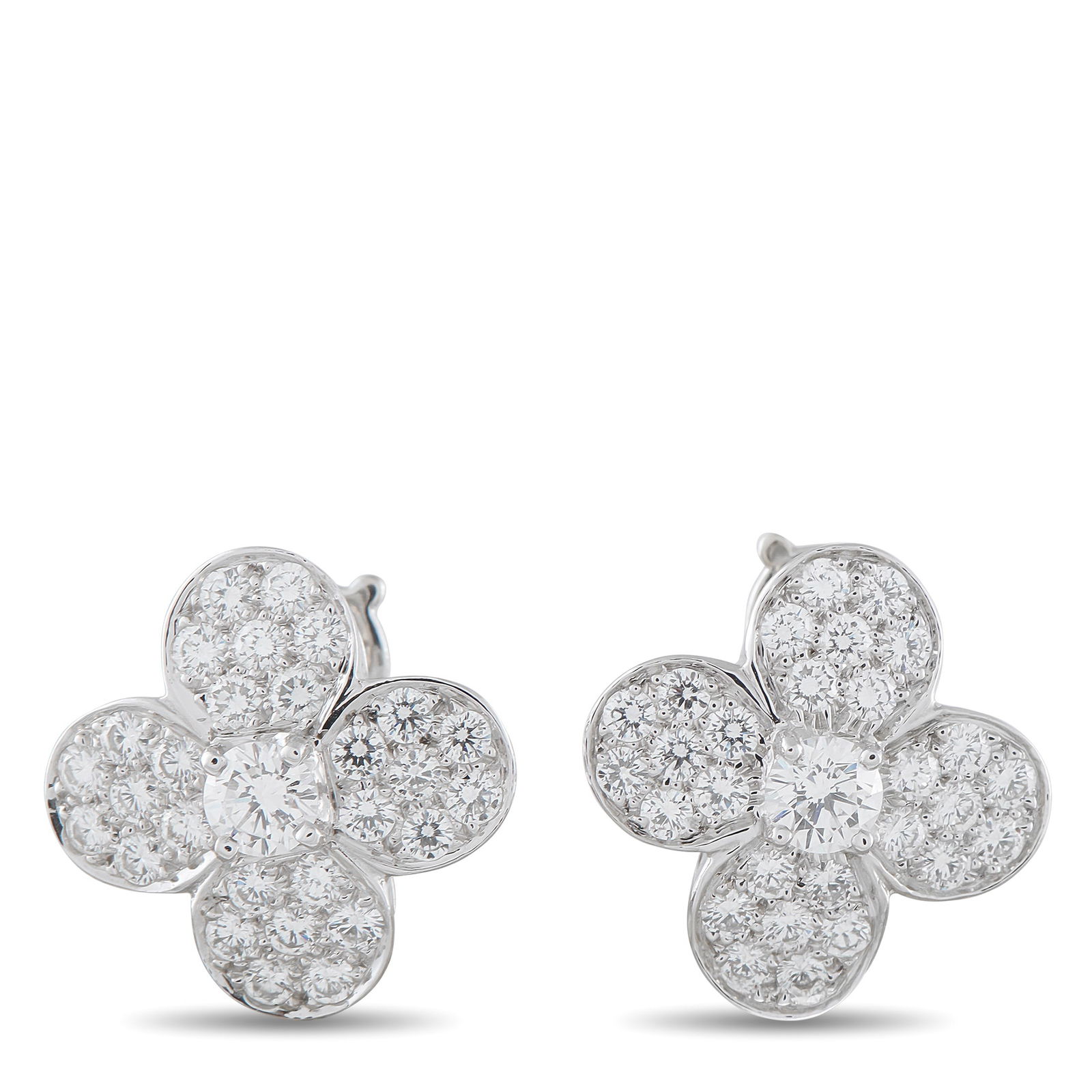 Van Cleef & Arpels Trefle 18K White Gold 1.75ct Diamond Earrings: These Van Cleef & Arpels Trefle earrings offer a unique take on the clover – the luxury brand’s most iconic motif. Covered in sparkling Diamonds totaling 1.75 carats, they’re designed to continu