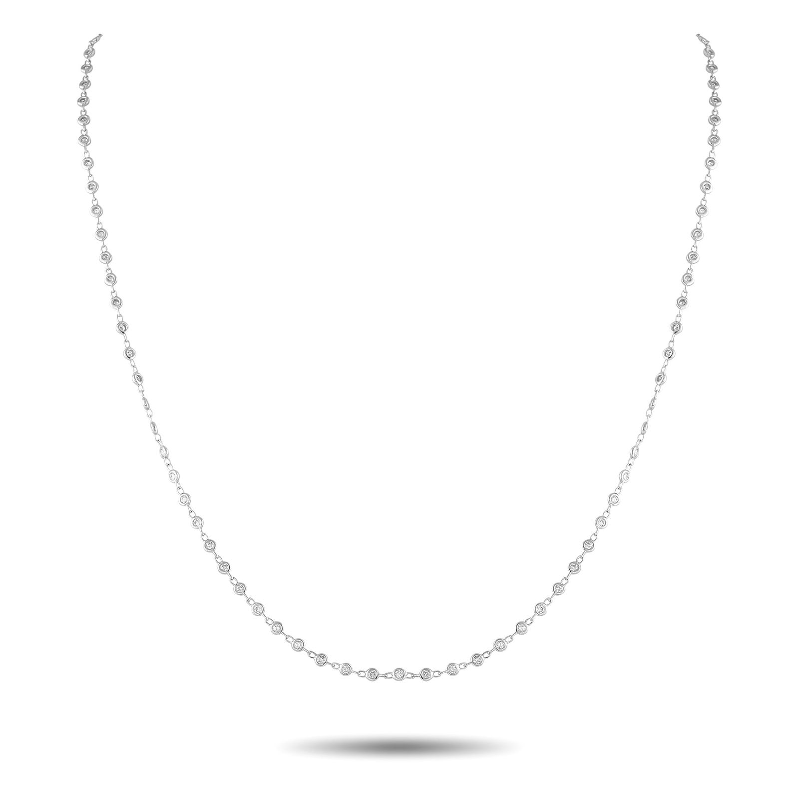 Exclusive 18K White Gold 2.15ct Diamond Necklace: This necklace is ideal for anyone with a minimalist aesthetic. Elegant and incredibly versatile, a series of bezel-set Diamonds with a total weight of 2.15 carats make it simply unforgettable. Crafted