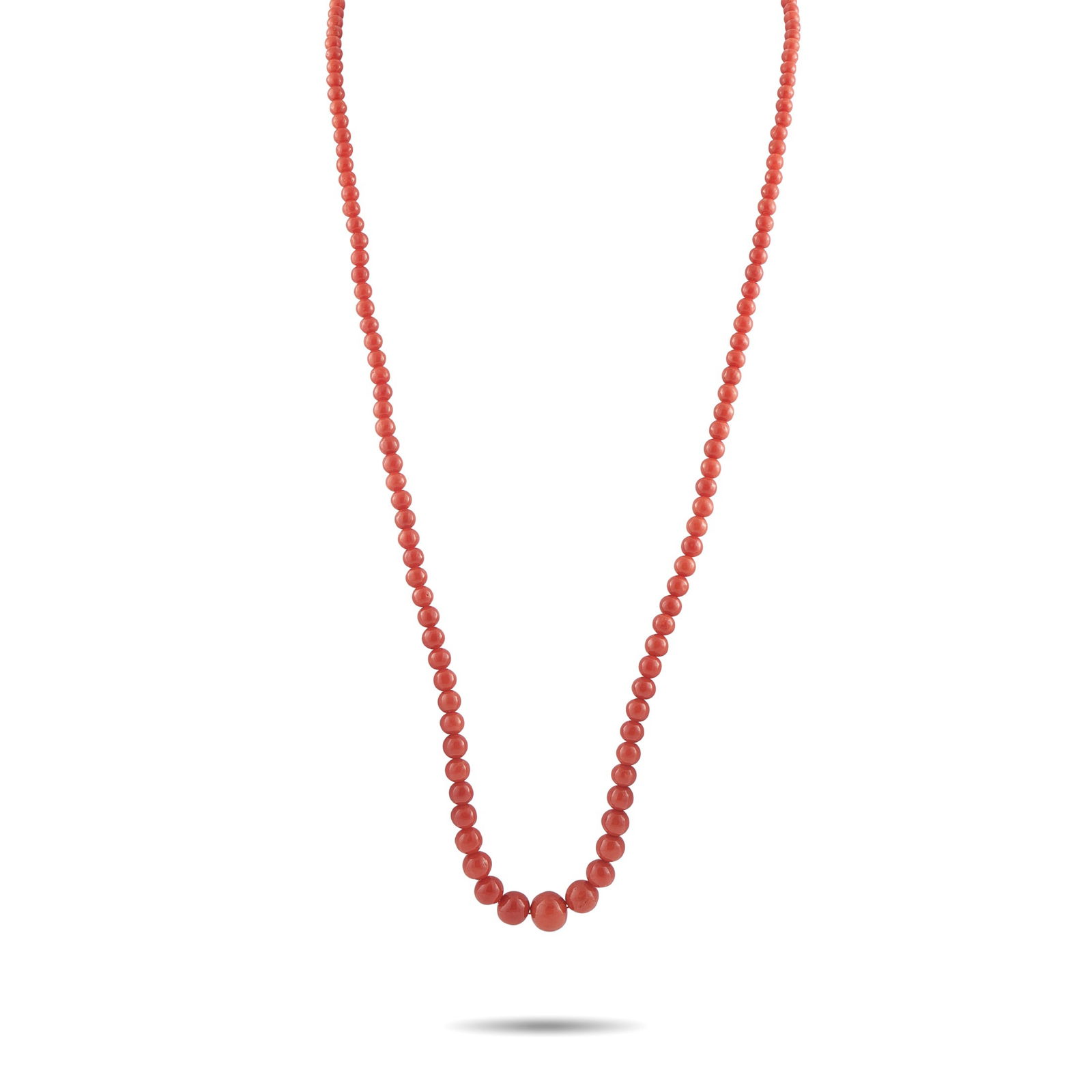 Buccellati18K White and Yellow Gold Coral Necklace: A series of Coral beads make this vibrant Buccellati necklace impossible to ignore. Bold and incredibly dramatic, it measures 27” long and includes a detailed clasp crafted from a combination of