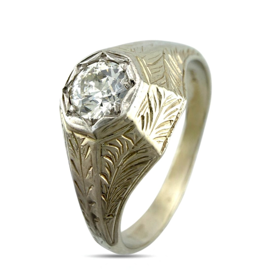 Ring - 14 kt. White gold, Exclusive 14K White Gold Art Deco 0.50ct Diamond Ring - 0.20ct. tw. (1 of 6)