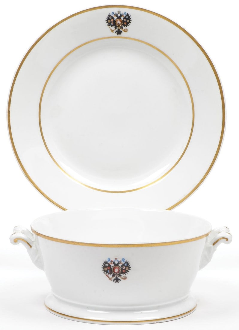 Rare Russian Imperial Porcelain Coronation Service Circa 1800s: Rare Russian Imperial Porcelain Coronation Service Circa 1800s Russian Imperial Porcelain Coronation Service Comprising a bowl and underplate from the Coronation Service of Alexander III. Both with gi