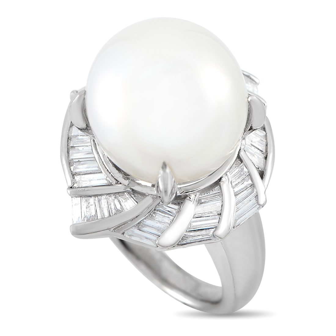 Exclusive Platinum 1.12ct Diamond and Pearl Ring: A breathtaking 13.5mm pearl is beautifully juxtaposed with diamonds totaling 1.12 carats in this impressive ring. Dazzling and dynamic design, the stunning platinum setting features a 3mm wide band an