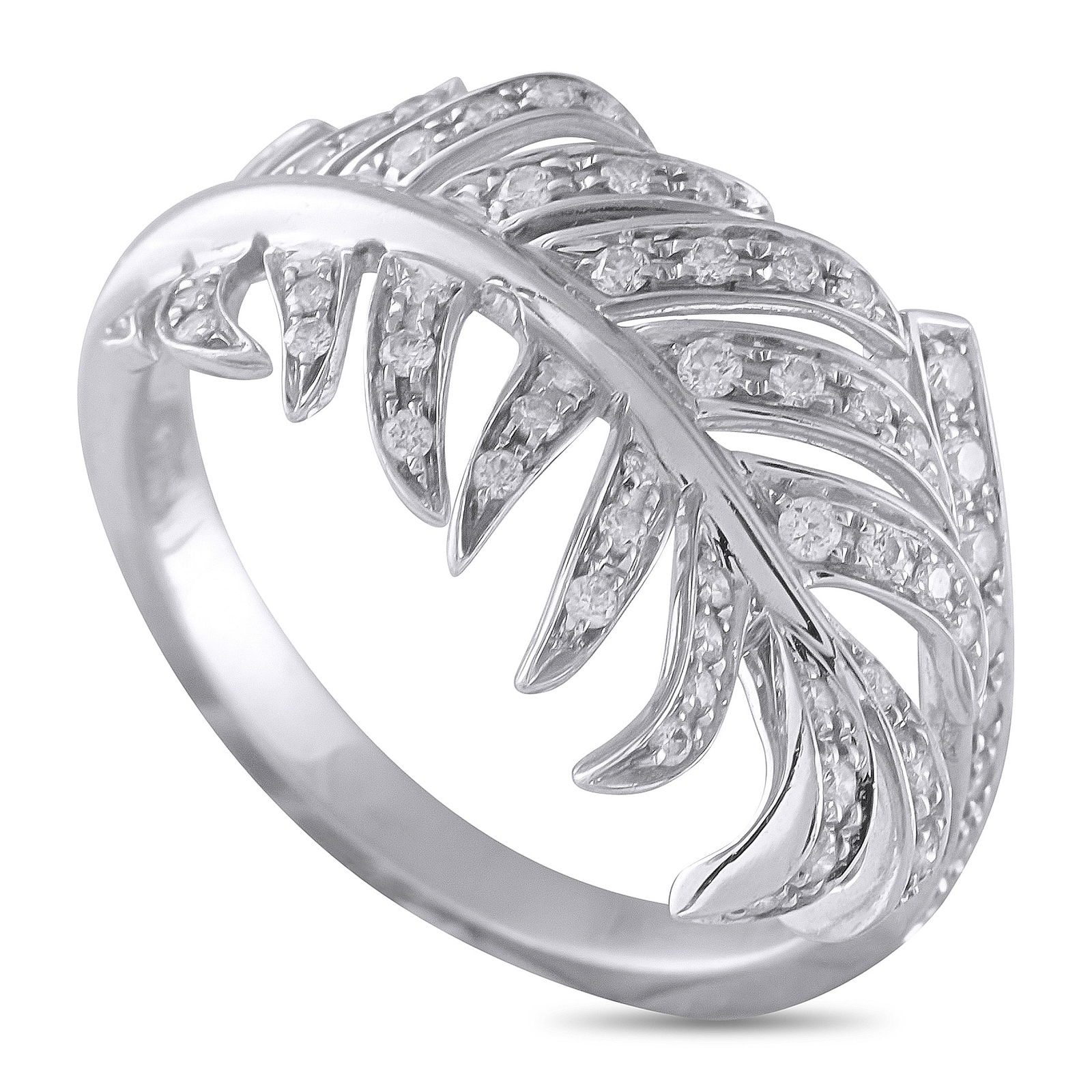 Chanel 18K White Gold Diamond Ring: This exquisitely crafted Chanel ring celebrates the beauty of organic forms. Sparkling inset Diamonds highlight the 18K White Gold setting, which comes to life thanks to a delicate leaf motif. Ideal f