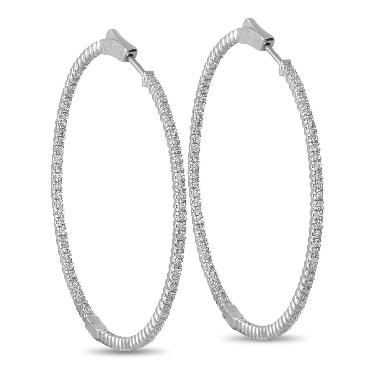 Exclusive 14K White Gold 1.78ct Diamond Inside-Out Hoop Earrings: These luxury hoop earrings are undeniably chic. The simple 14K White Gold settings beautifully showcase sparkling Diamonds with a total weight of 1.78 carats. Ideal for even your most special occasion