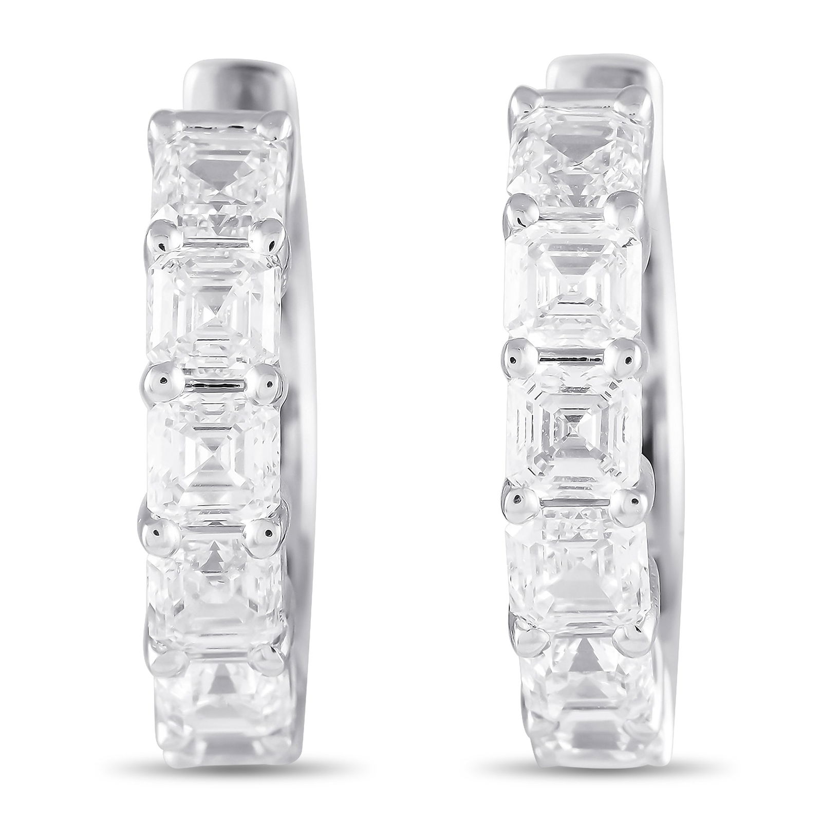 Exclusive 18K White Gold 2.45ct Diamond Hoop Earrings: These impeccably crafted earrings will put the perfect finishing touch on any ensemble. Diamonds with a total weight of 2.45 carats elevate the rounded 18K White Gold setting and allow them to effortl