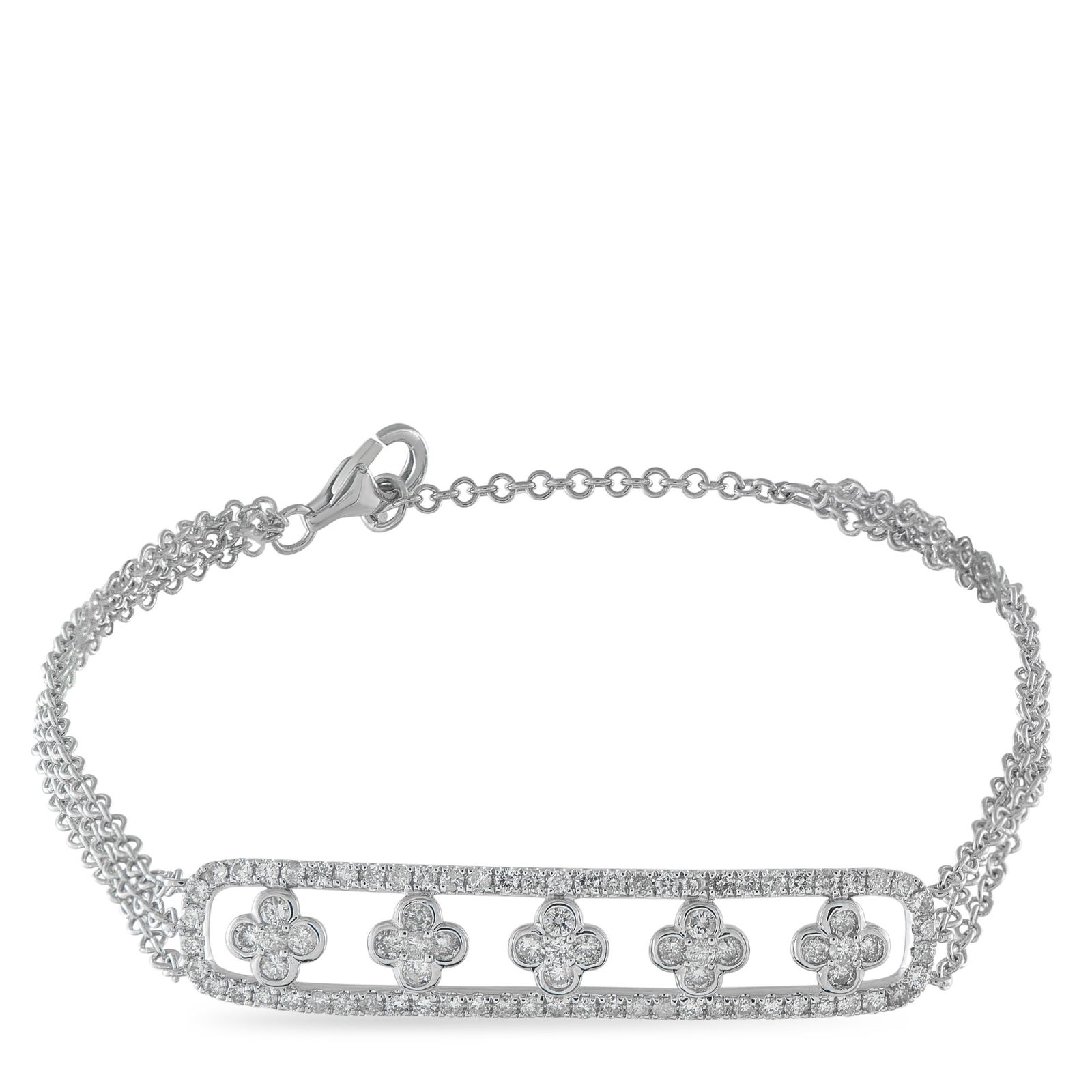 Exclusive 14K White Gold 1.25ct Diamond Bracelet: This luxury bracelet is incredibly impactful. At the center of the multilayered chain, an elegant arrangement of Diamonds totaling 1.25 carats allows this piece to effortlessly catch the light. Crafte