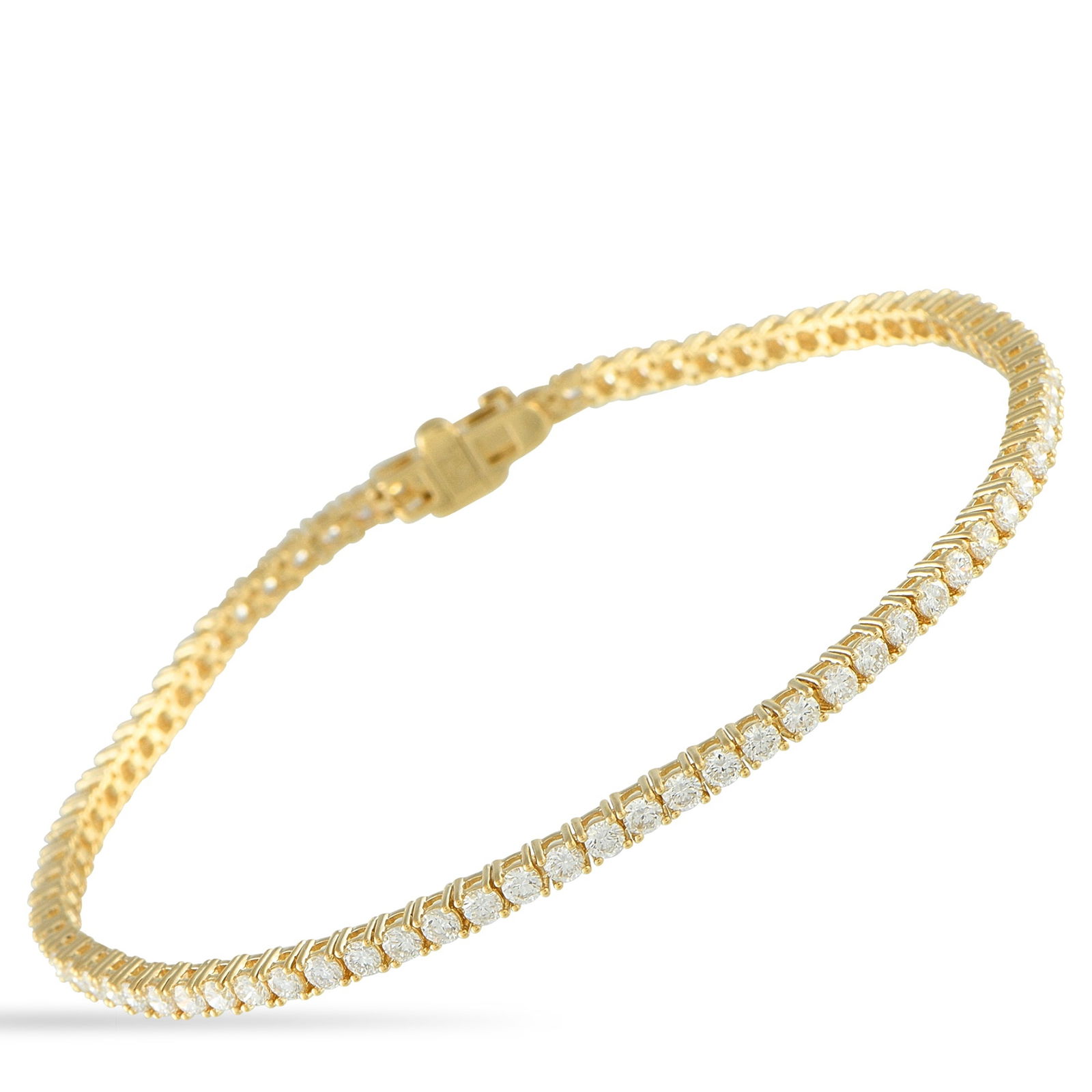 Exclusive 14K Yellow Gold 2.75ct Lab-Grown Diamond Tennis Bracelet: Fashioned in 14K yellow gold, this Exclusive tennis bracelet showcases 2.75 carats of lab-grown diamonds with E-F color and VVS2-VS1 clarity. Its understated style makes it easy to wear from day to ev