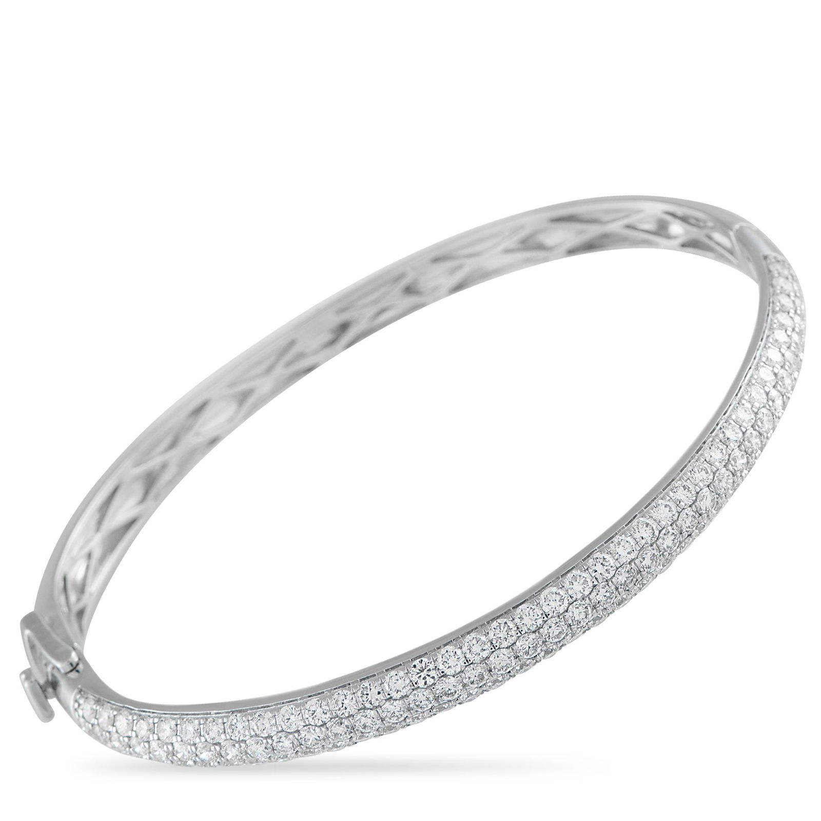 Exclusive 14K White Gold 3.75ct Diamond Pave Bangle: Expect a bright, icy shine from this Exclusive bangle adorned with 3.75 carats of pavé diamonds. Set on a white gold base, the stones blend into the metal, creating a seamless sweep of light across t